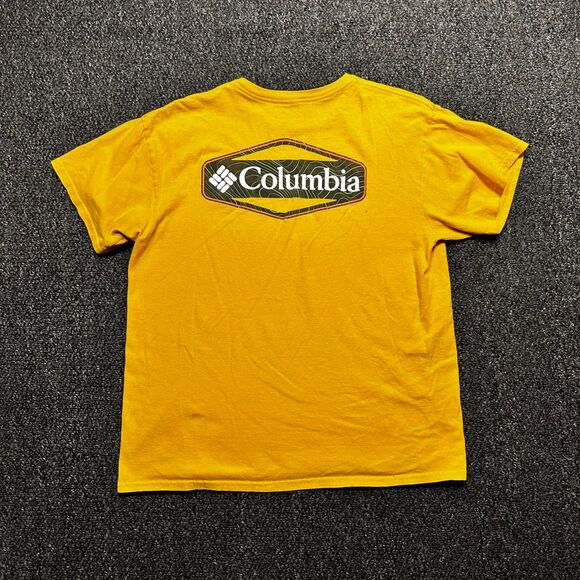 Y2K Columbia Logo Graphic T-Shirt Yellow Size L - Picture 3 of 7